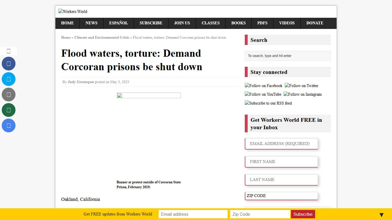 Flood waters, torture: Demand Corcoran prisons be shut down – Workers World